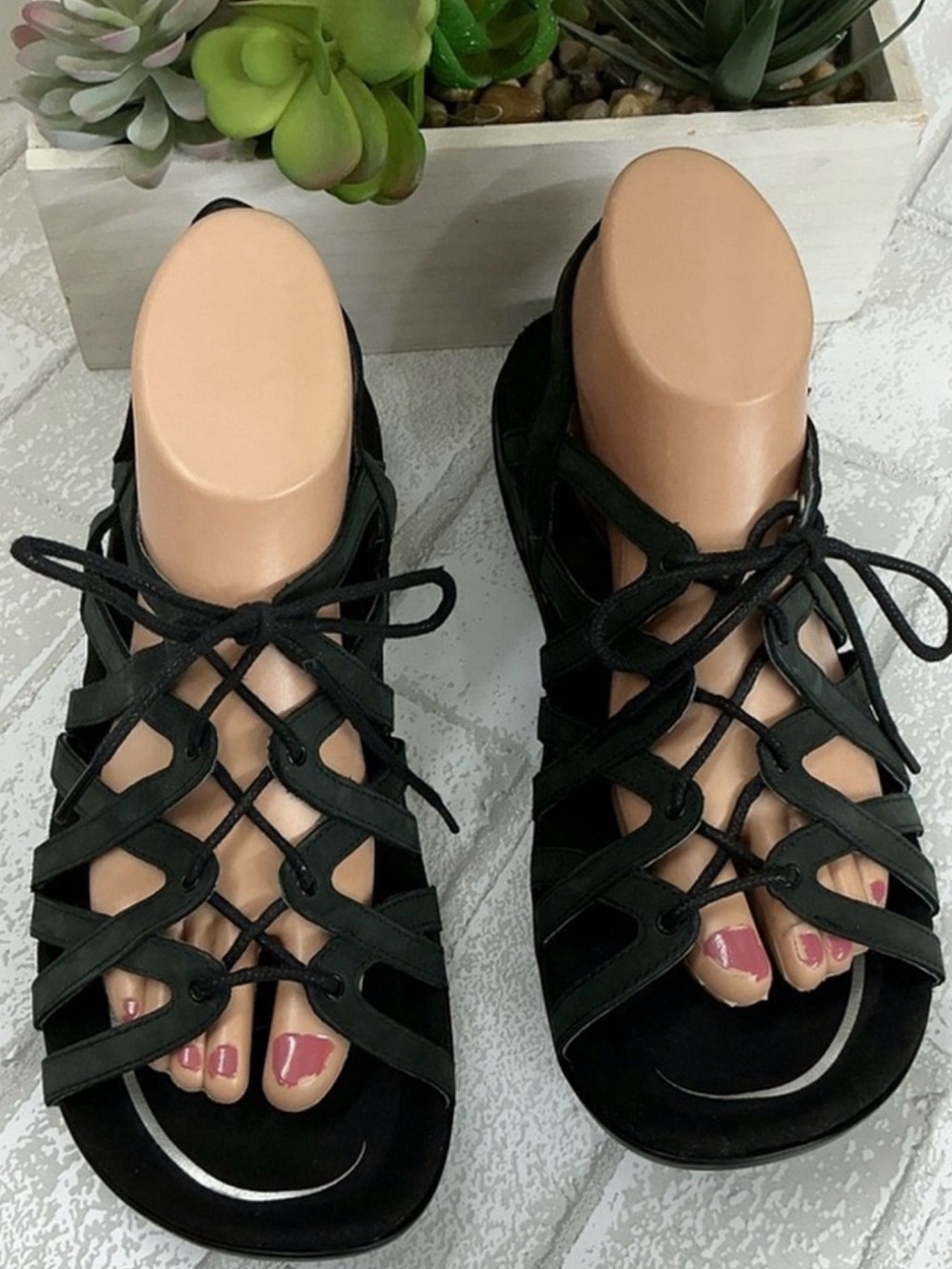 Abeo Black Lace-Up Strappy Gladiator Sandals